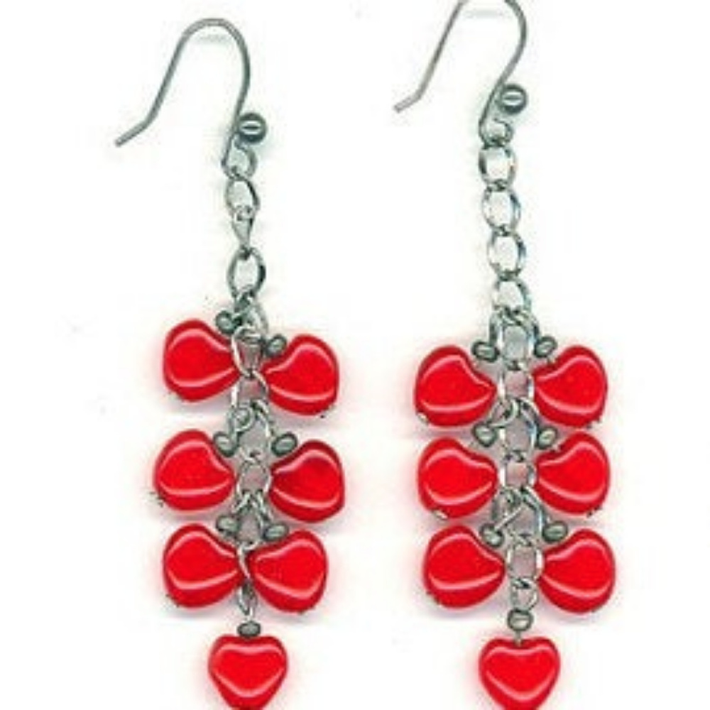 Unique Red Hearts Dangling Earrings-NEW